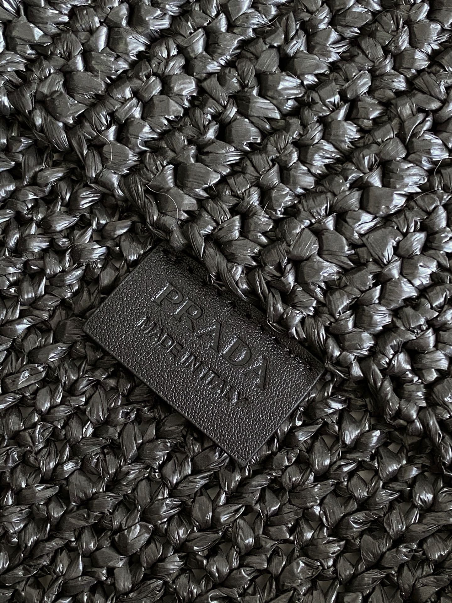 Prada Large Raffia Crochet Tote Bag with Embroidered Logo — Black