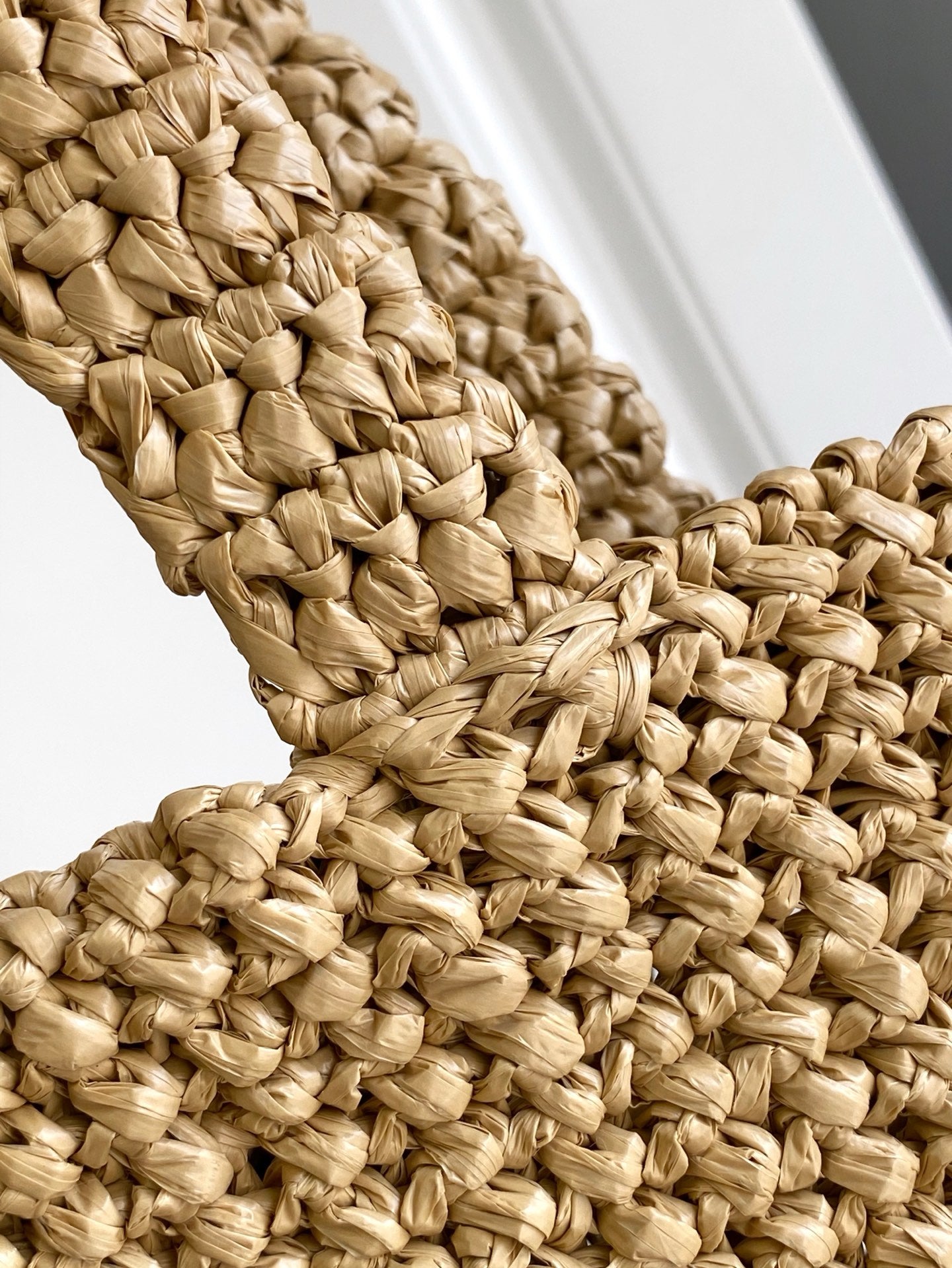 Prada Small Raffia Crochet Tote Bag with Embroidered Logo — Natural