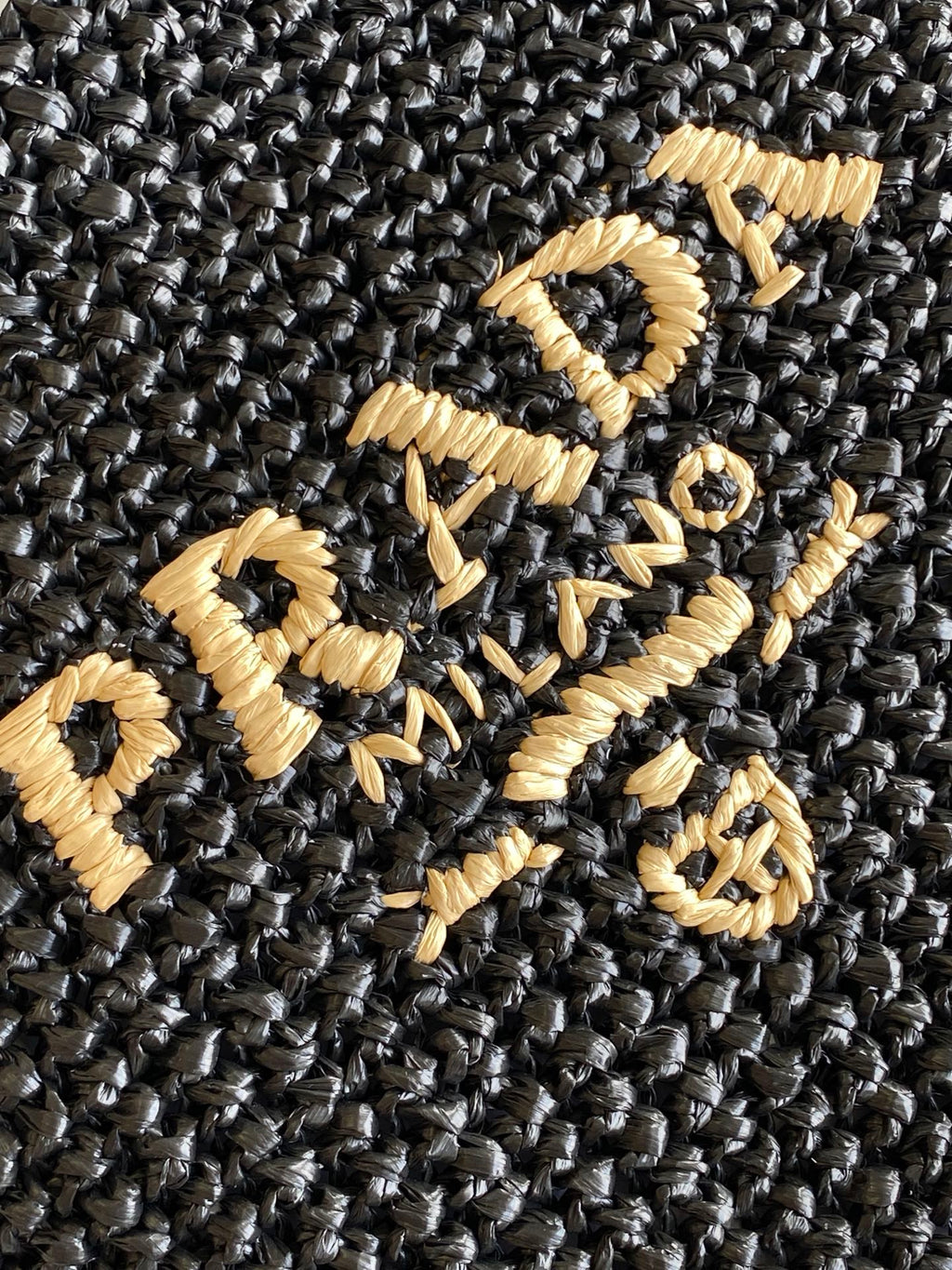 Prada Small Raffia Crochet Tote Bag with Embroidered Logo — Black