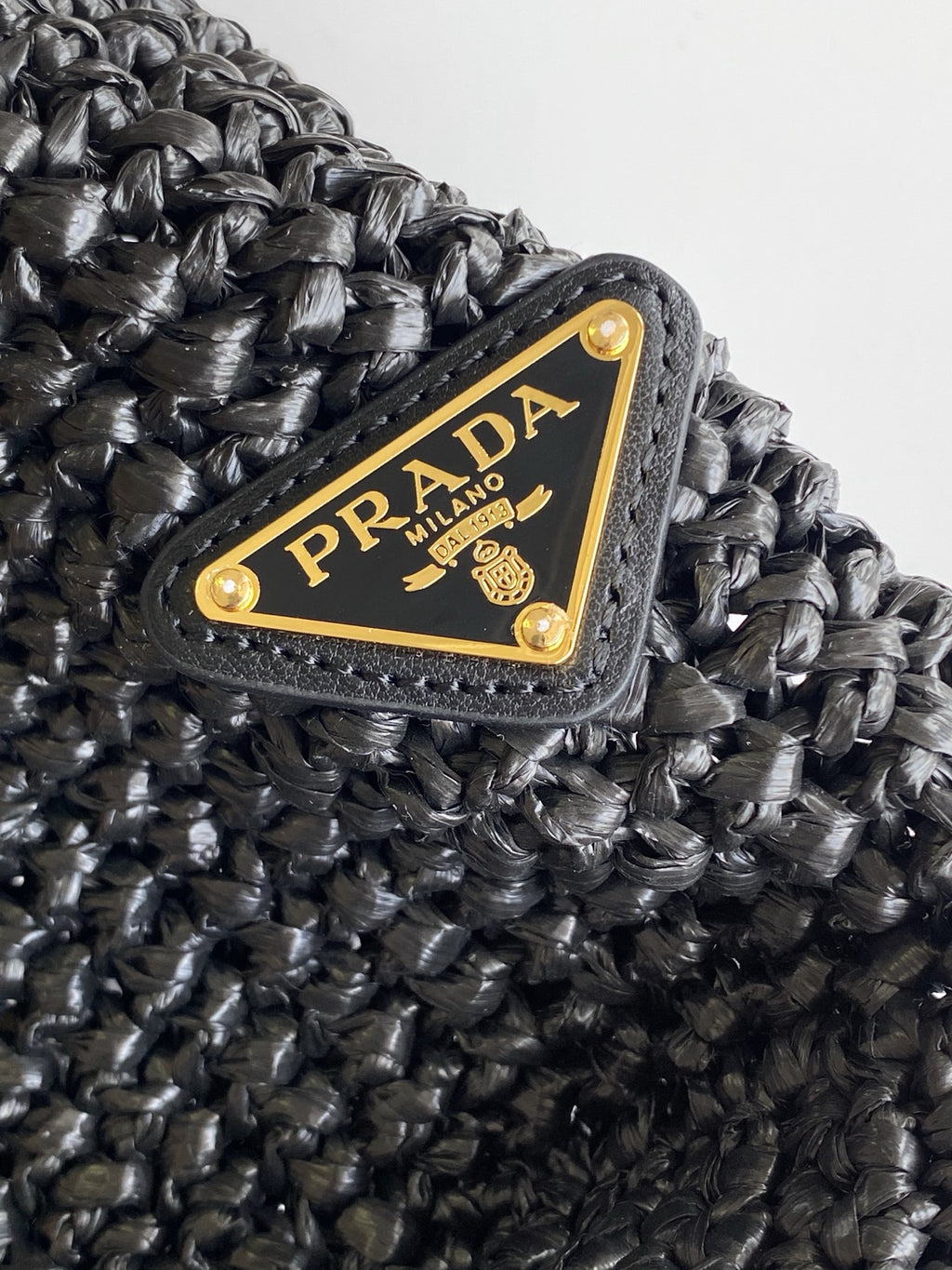 Prada Small Raffia Crochet Tote Bag with Embroidered Logo — Black