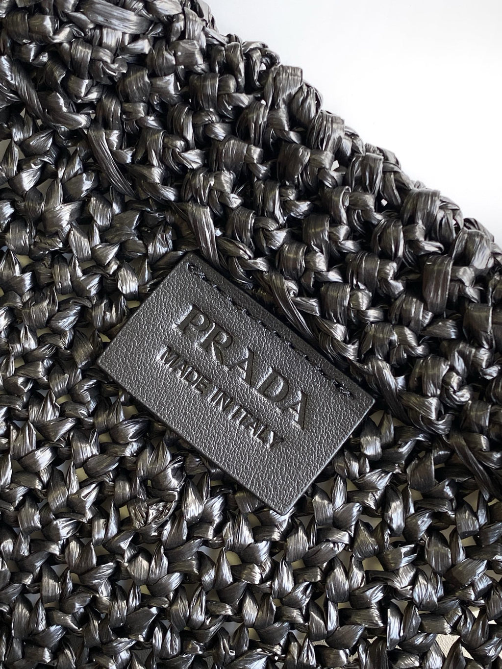 Prada Small Raffia Crochet Tote Bag with Embroidered Logo — Black