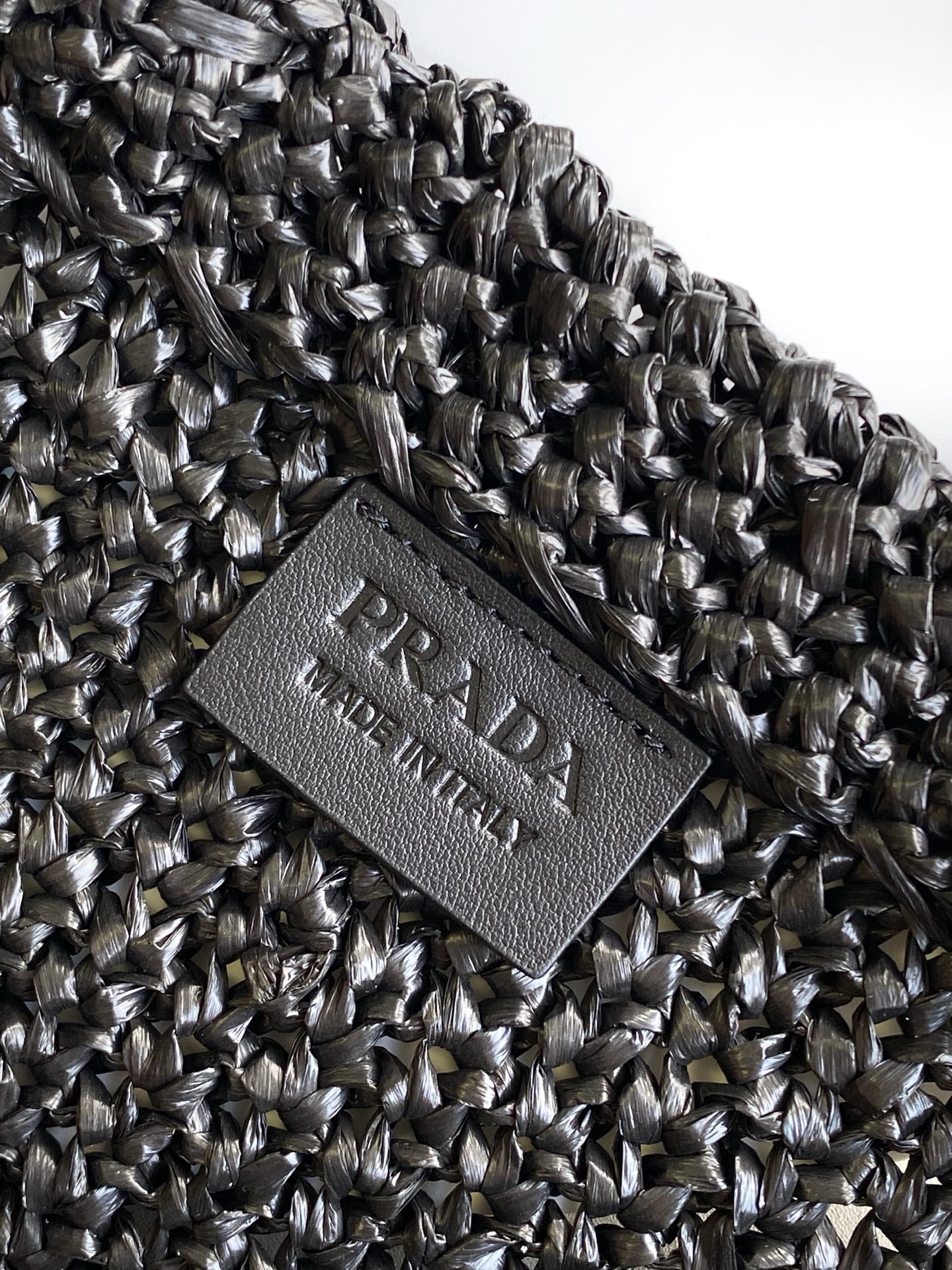 Prada Small Raffia Crochet Tote Bag with Embroidered Logo — Black