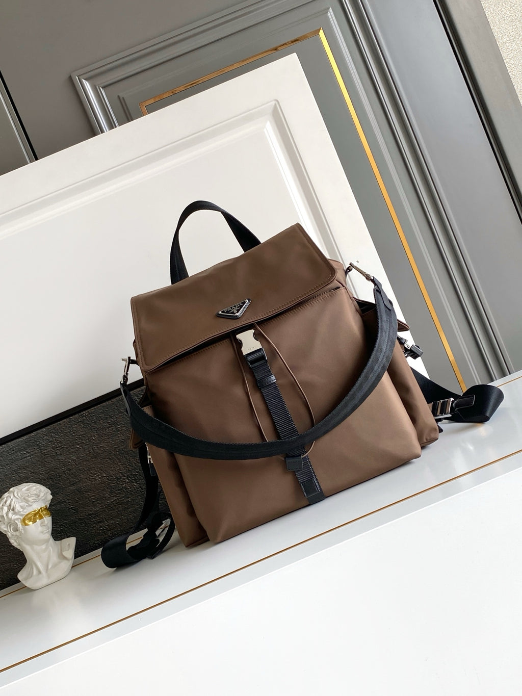 Prada Explore Backpack in Re-Nylon and Leather — Brown