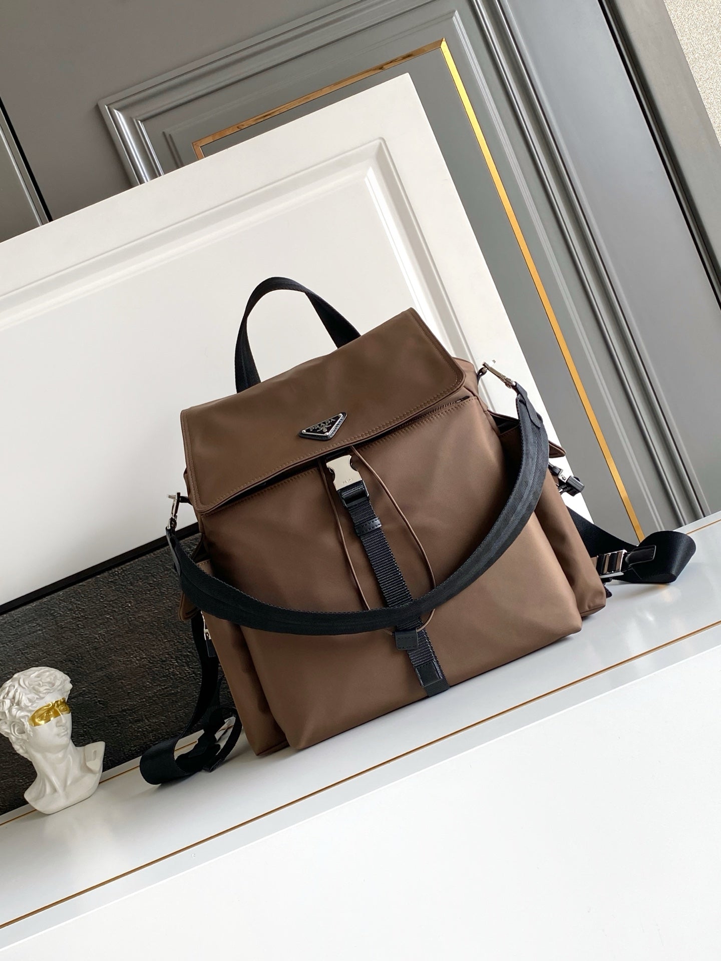Prada Explore Backpack in Re-Nylon and Leather — Brown