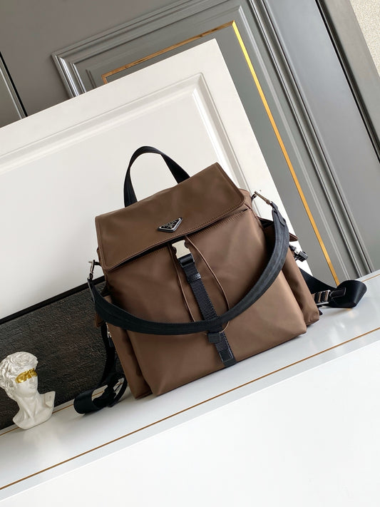 Prada Explore Backpack in Re-Nylon and Leather — Brown