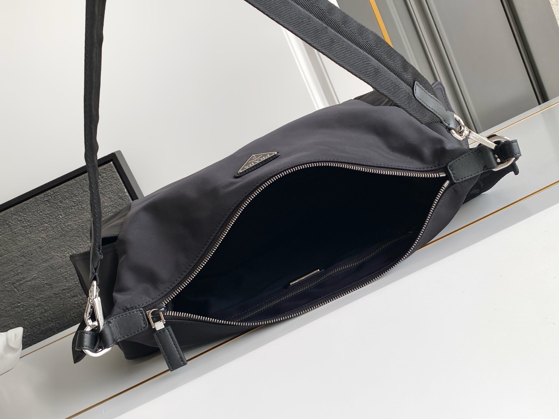 Prada Explore Hobo Bag in Re-Nylon and Leather — Black