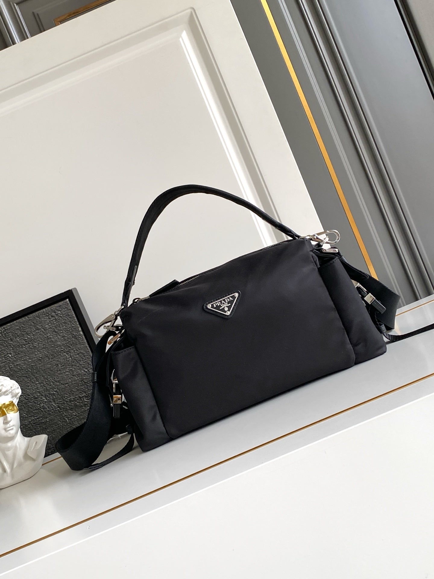 Prada Explore Shoulder Bag in Re-Nylon and Leather — Black