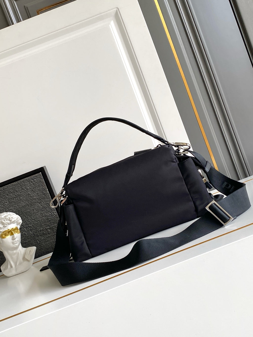 Prada Explore Shoulder Bag in Re-Nylon and Leather — Black