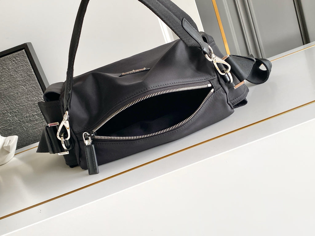 Prada Explore Shoulder Bag in Re-Nylon and Leather — Black