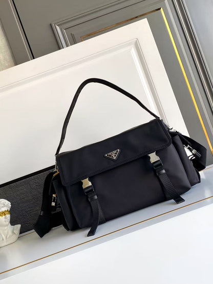Prada Explore Messenger Bag in Re-Nylon and Leather — Black