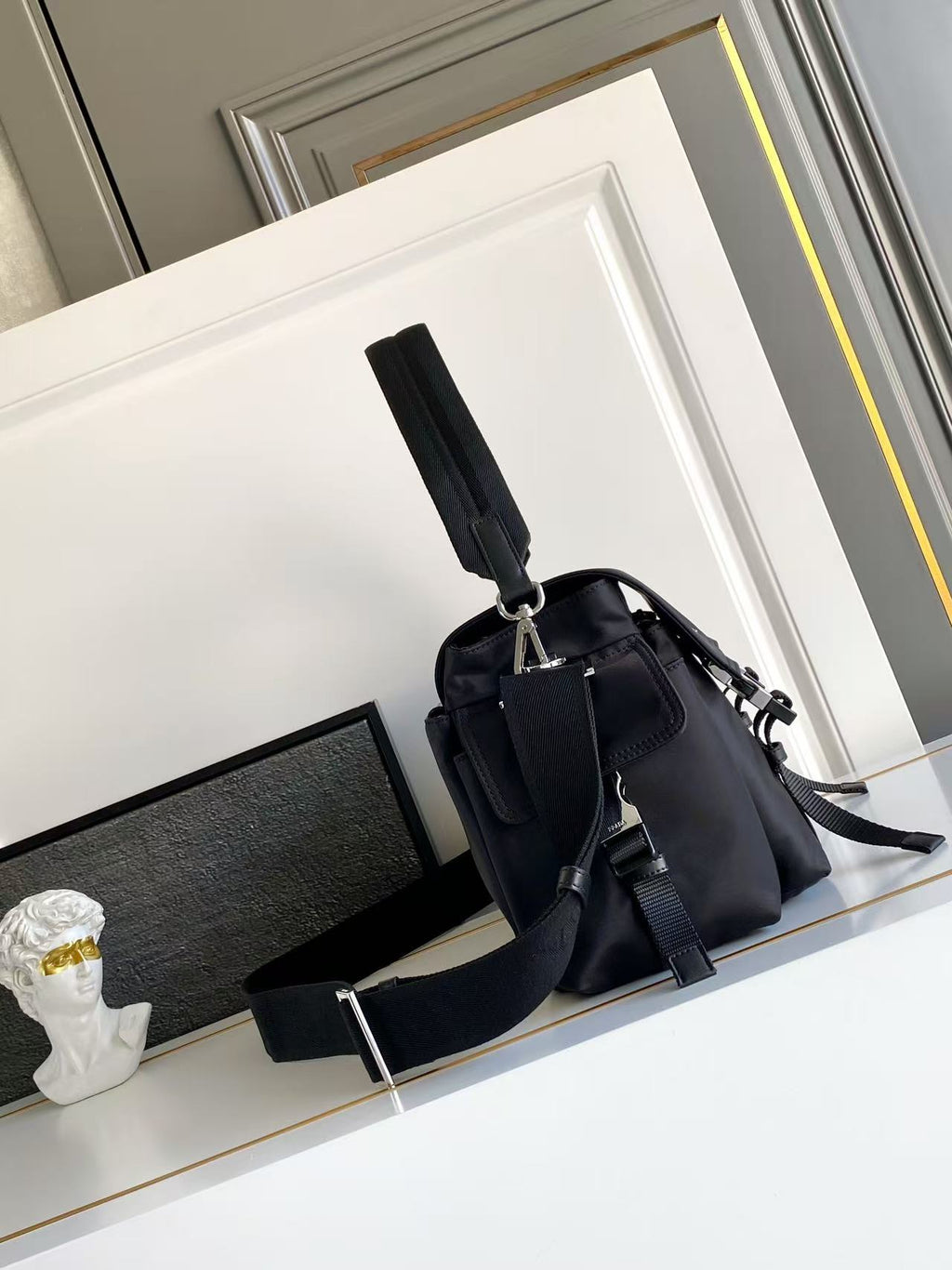 Prada Explore Messenger Bag in Re-Nylon and Leather — Black