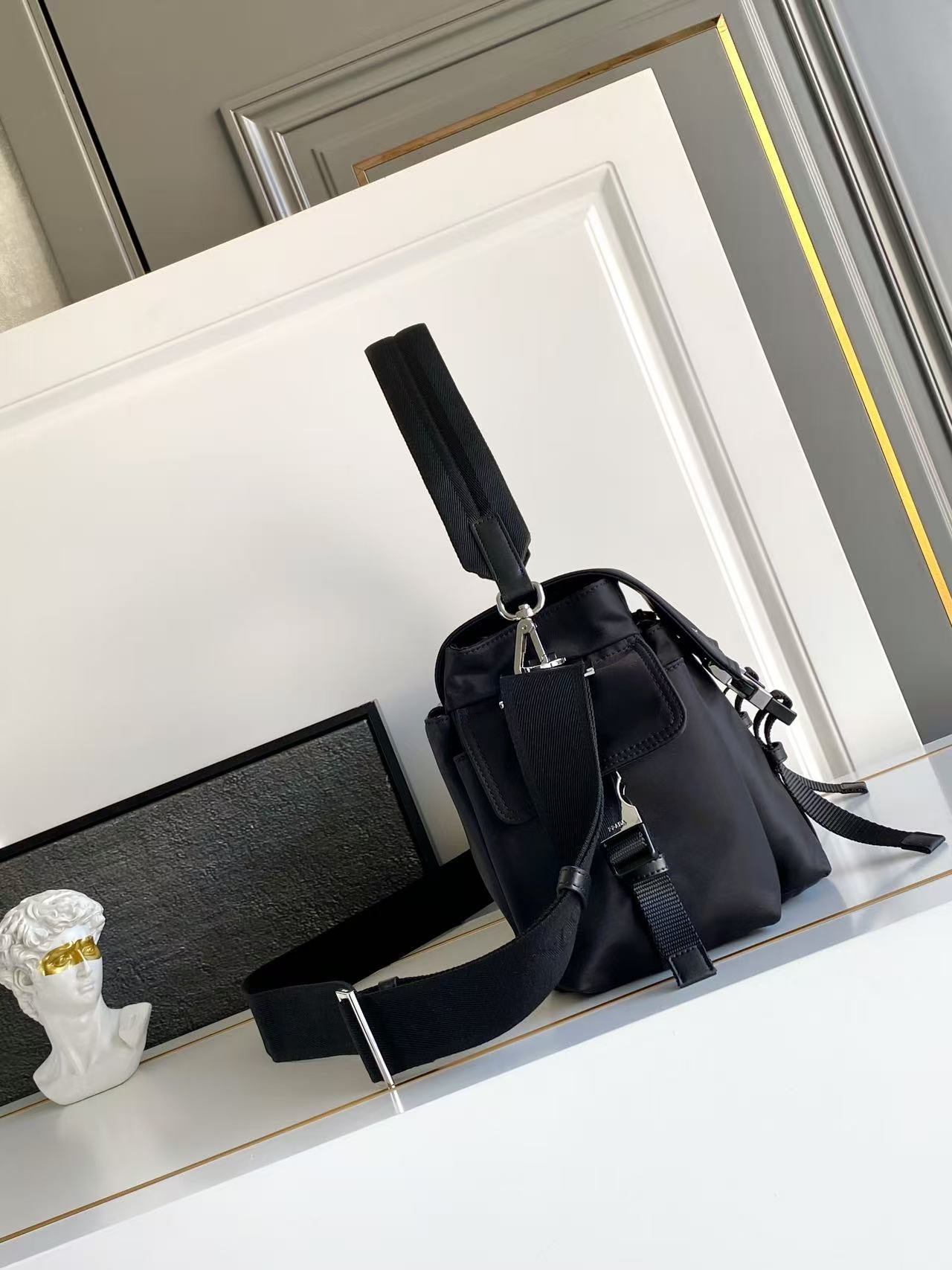 Prada Explore Messenger Bag in Re-Nylon and Leather — Black