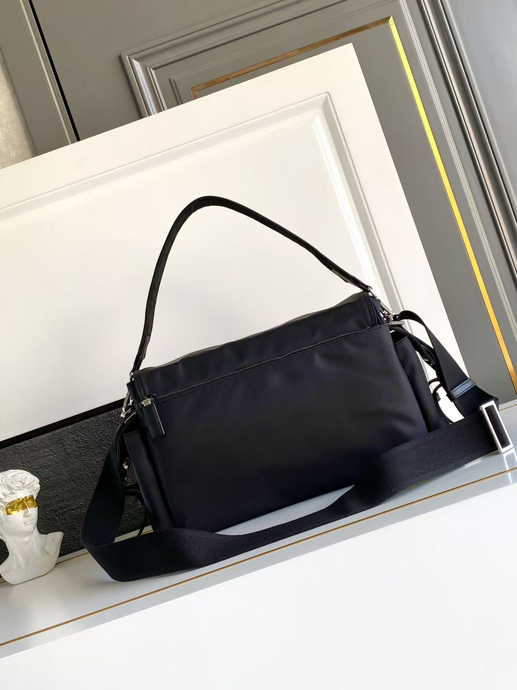 Prada Explore Messenger Bag in Re-Nylon and Leather — Black