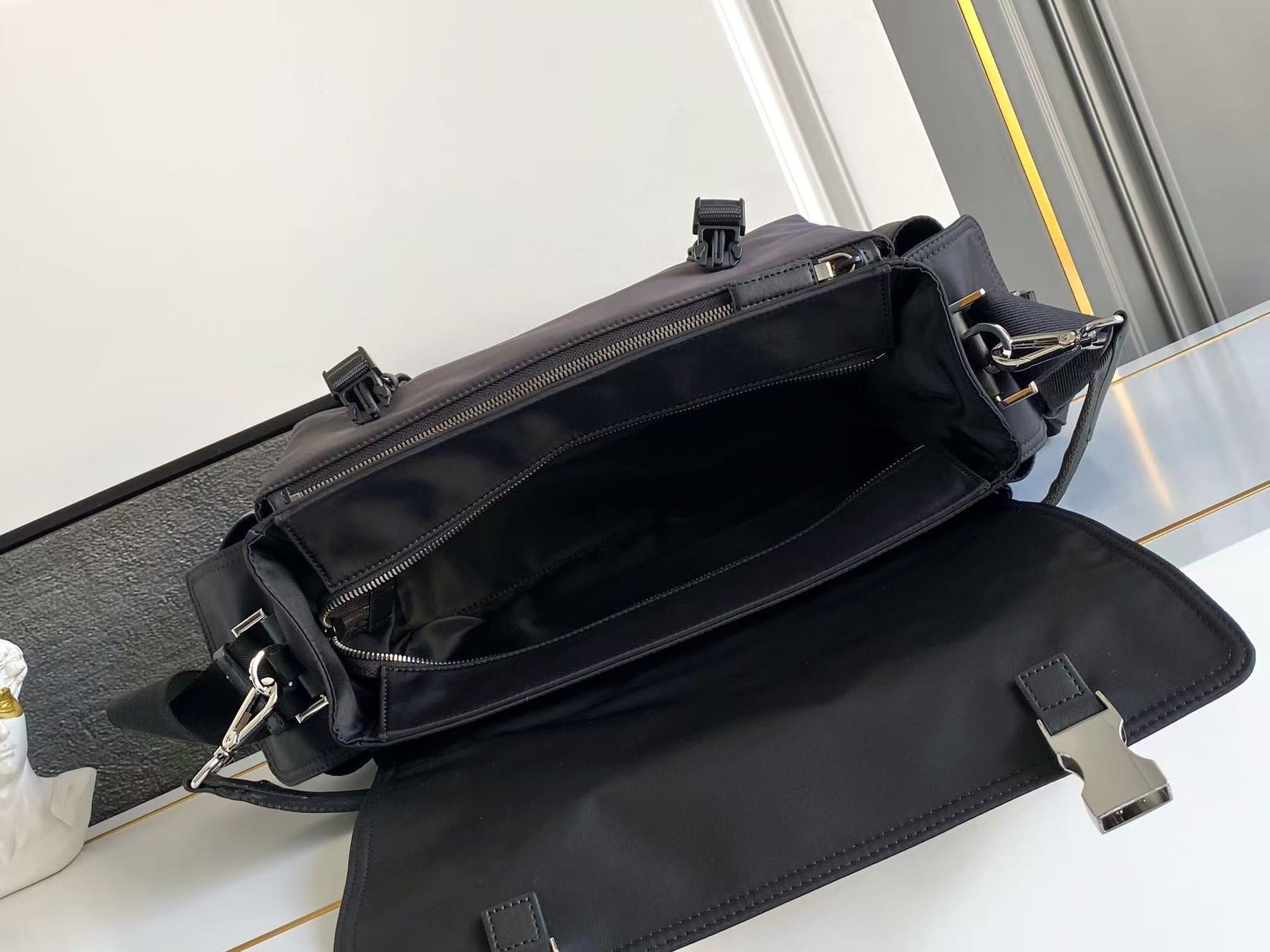 Prada Explore Messenger Bag in Re-Nylon and Leather — Black