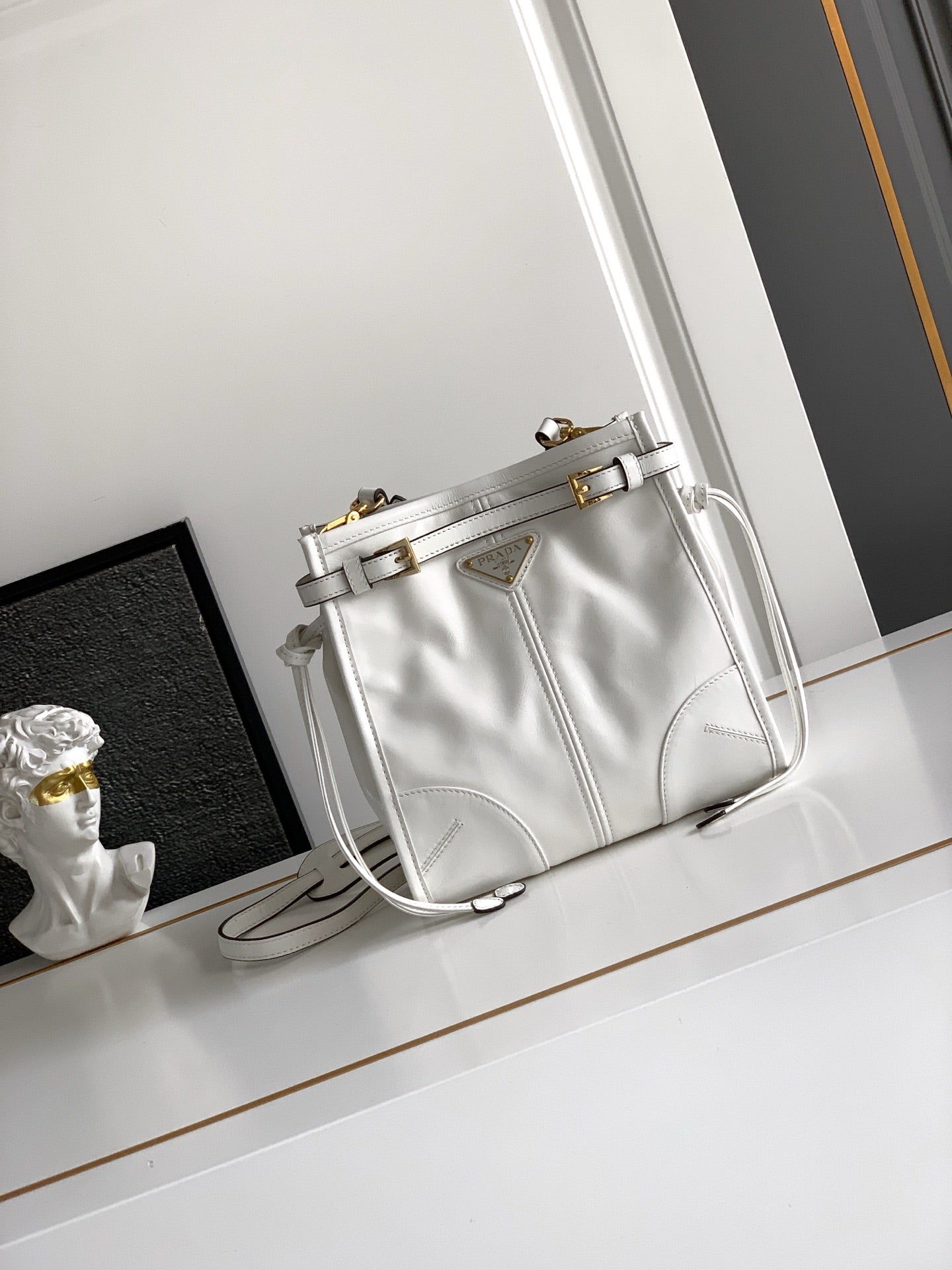 Prada Bonnie Shoulder Bag in Waxed Leather — White