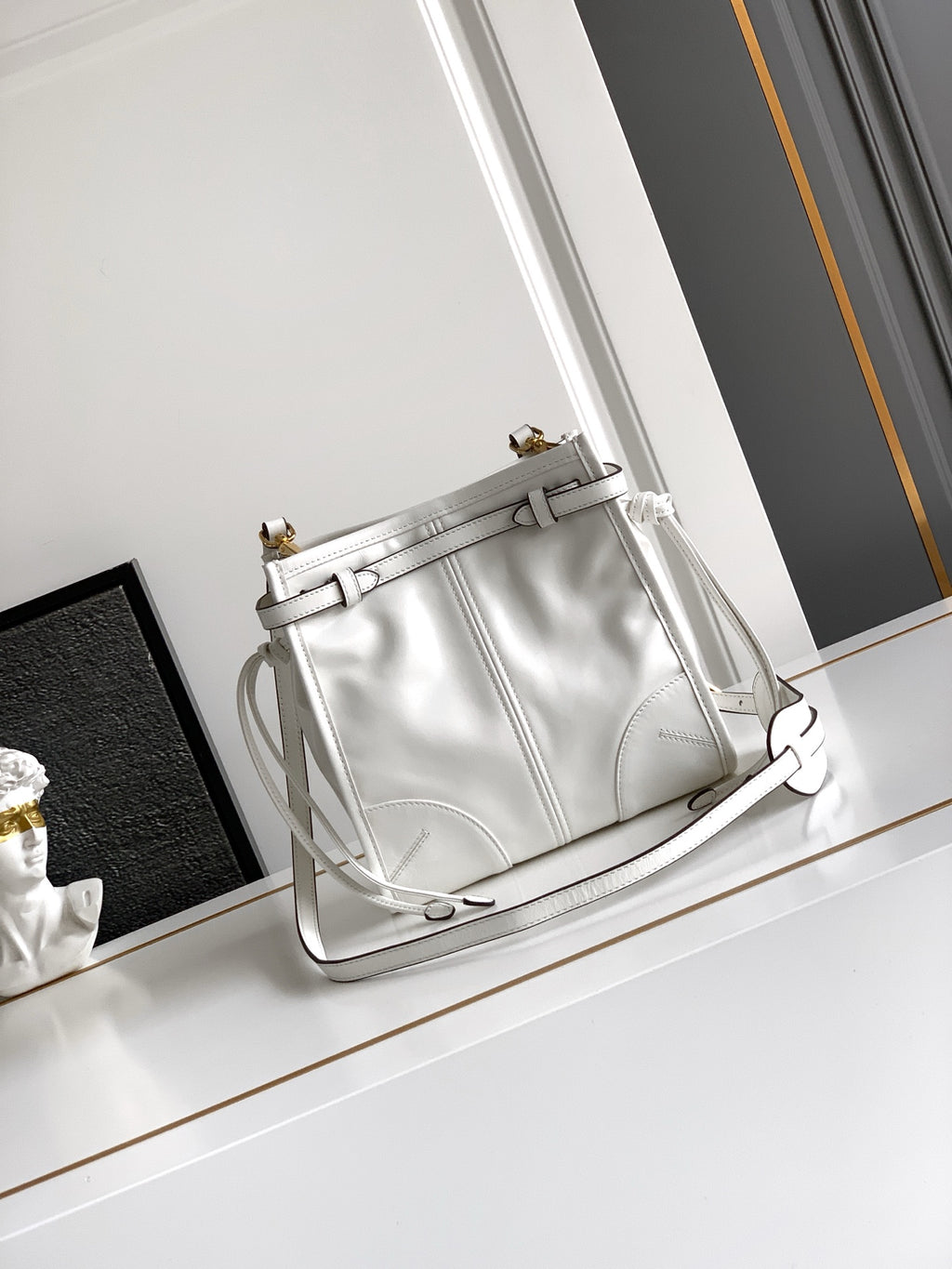 Prada Bonnie Shoulder Bag in Waxed Leather — White