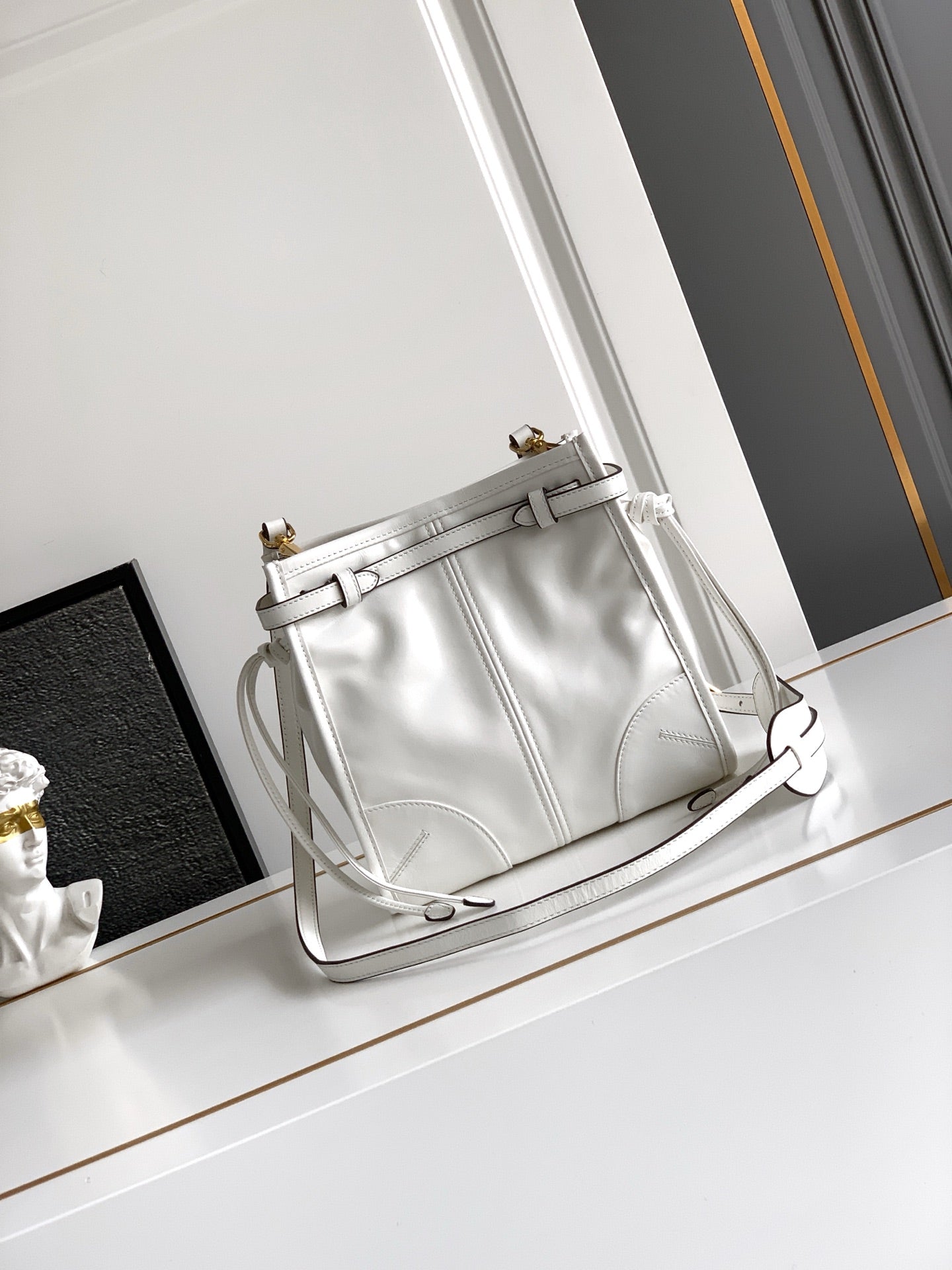 Prada Bonnie Shoulder Bag in Waxed Leather — White