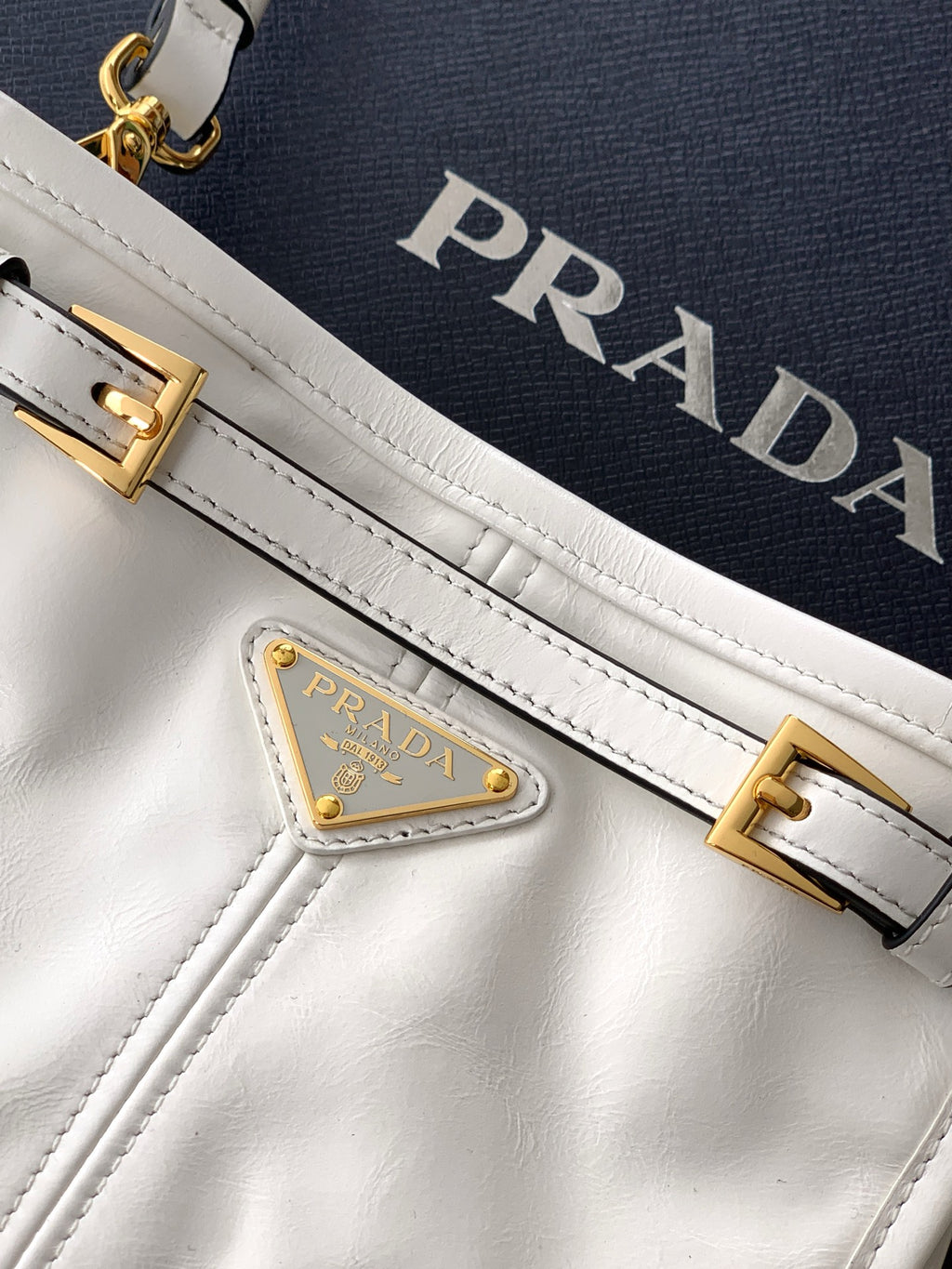 Prada Bonnie Shoulder Bag in Waxed Leather — White