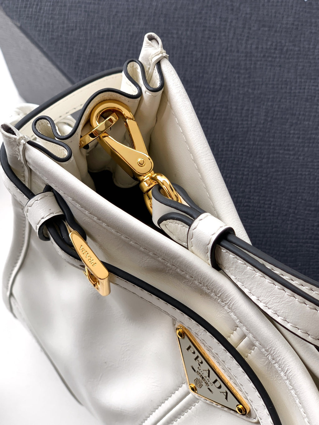 Prada Bonnie Shoulder Bag in Waxed Leather — White