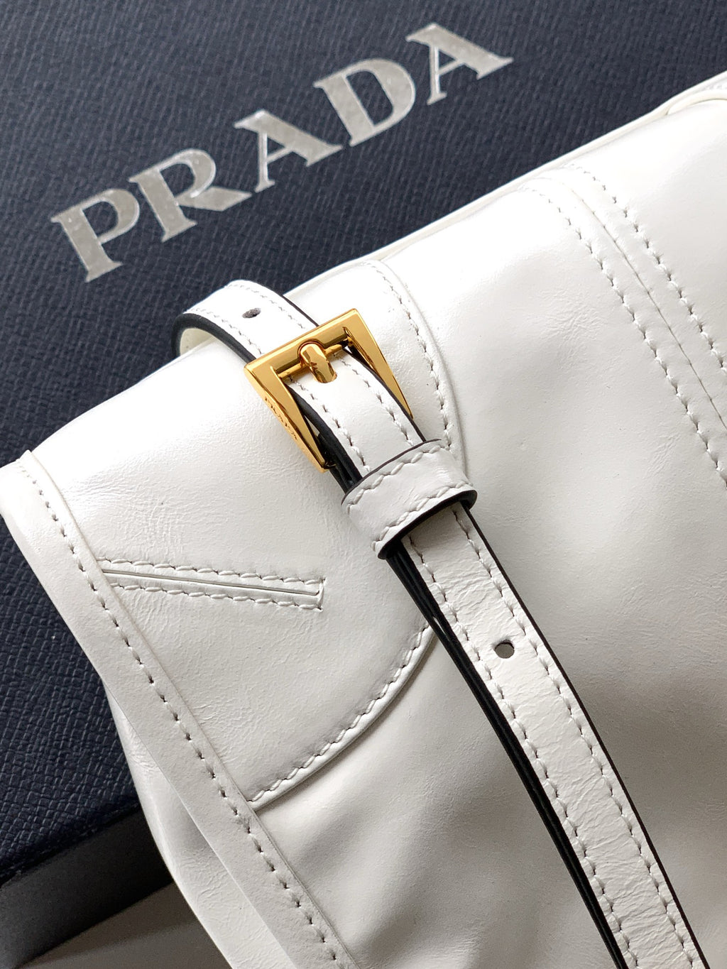 Prada Bonnie Shoulder Bag in Waxed Leather — White
