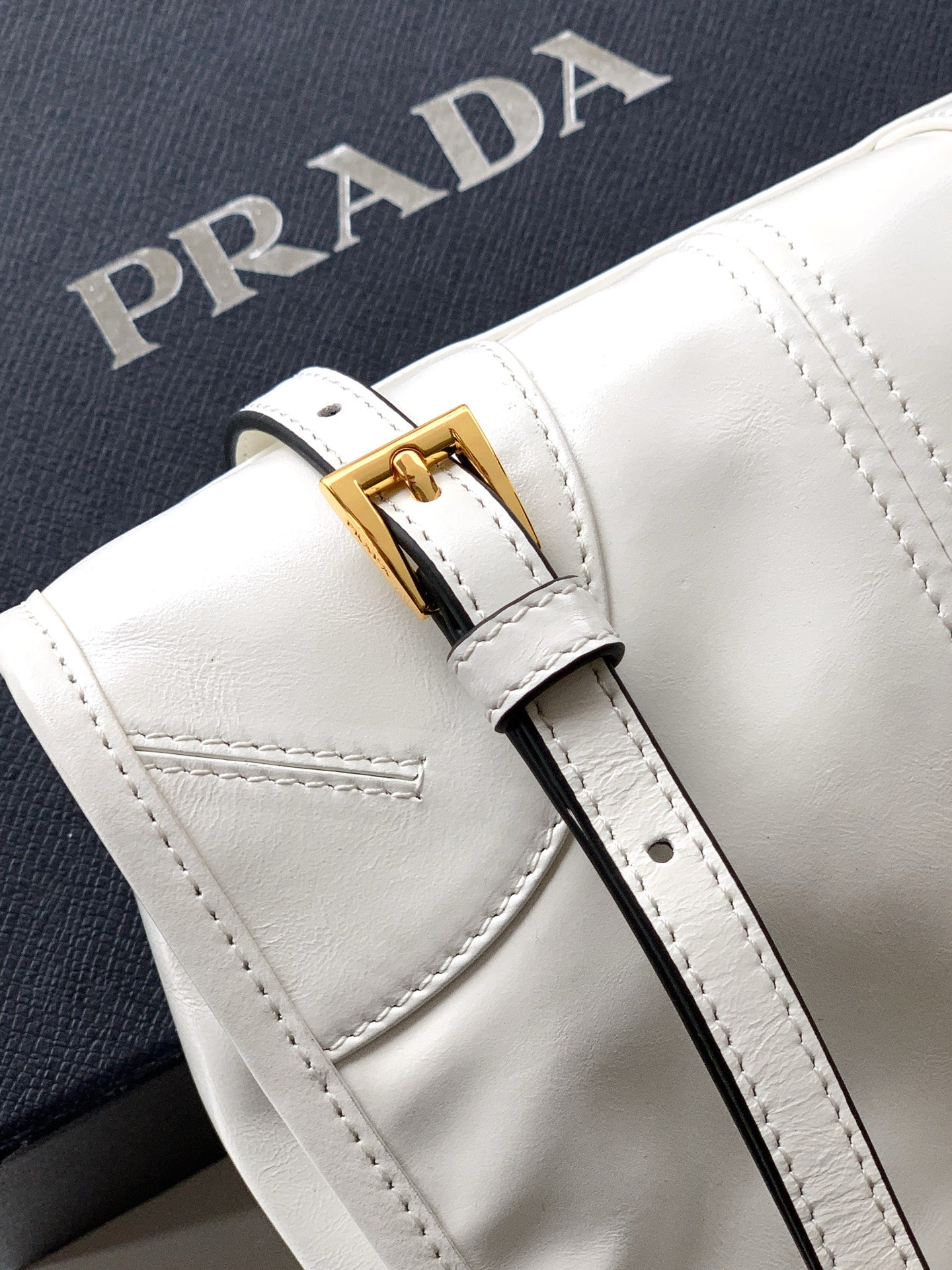 Prada Bonnie Shoulder Bag in Waxed Leather — White