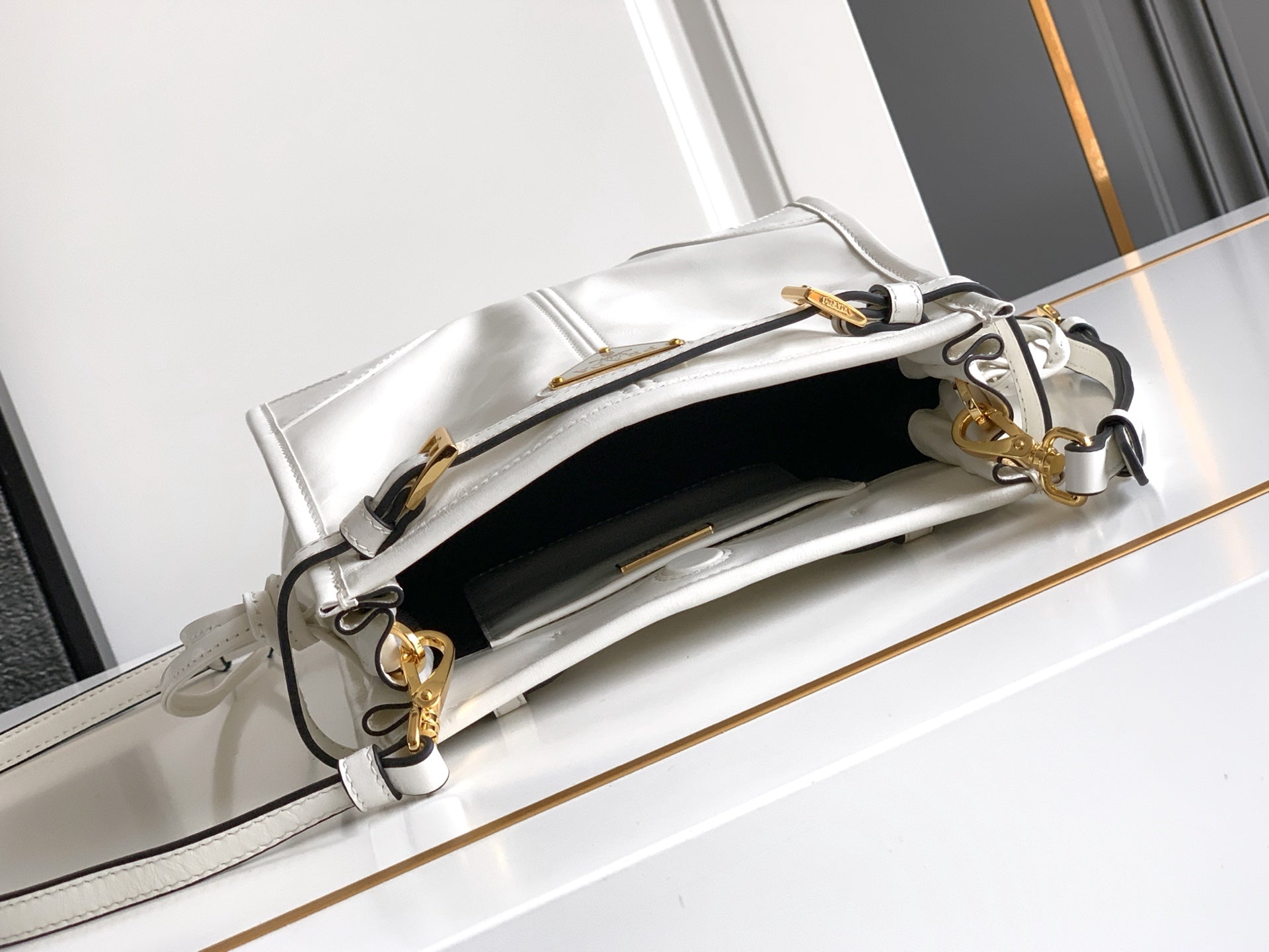 Prada Bonnie Shoulder Bag in Waxed Leather — White