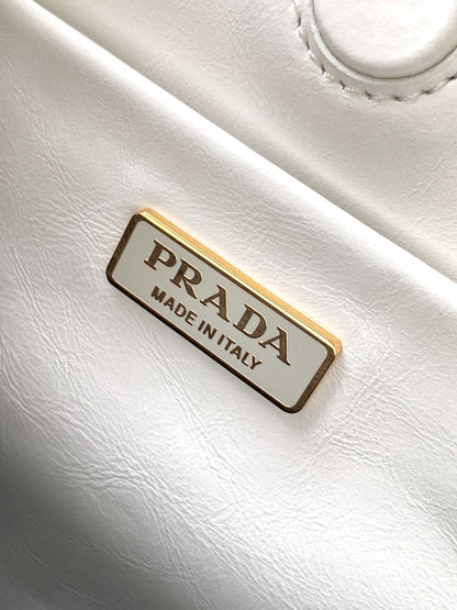 Prada Bonnie Shoulder Bag in Waxed Leather — White