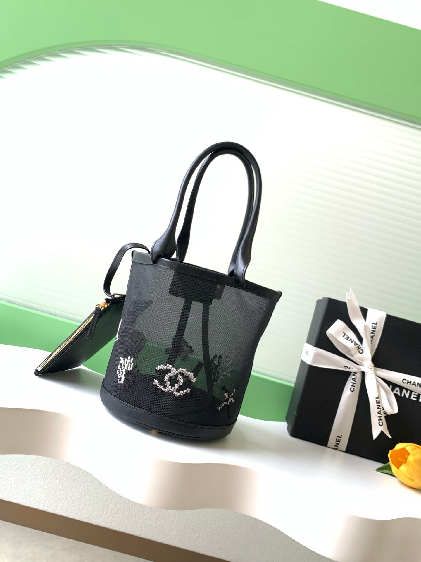 Chanel 26M Mesh Bucket Bag Black