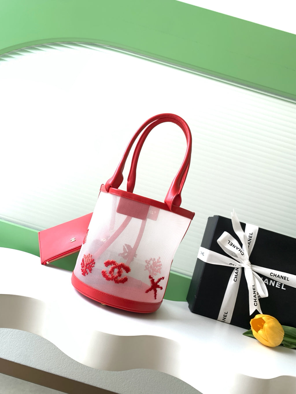 Chanel 26M Mesh Bucket Bag Red