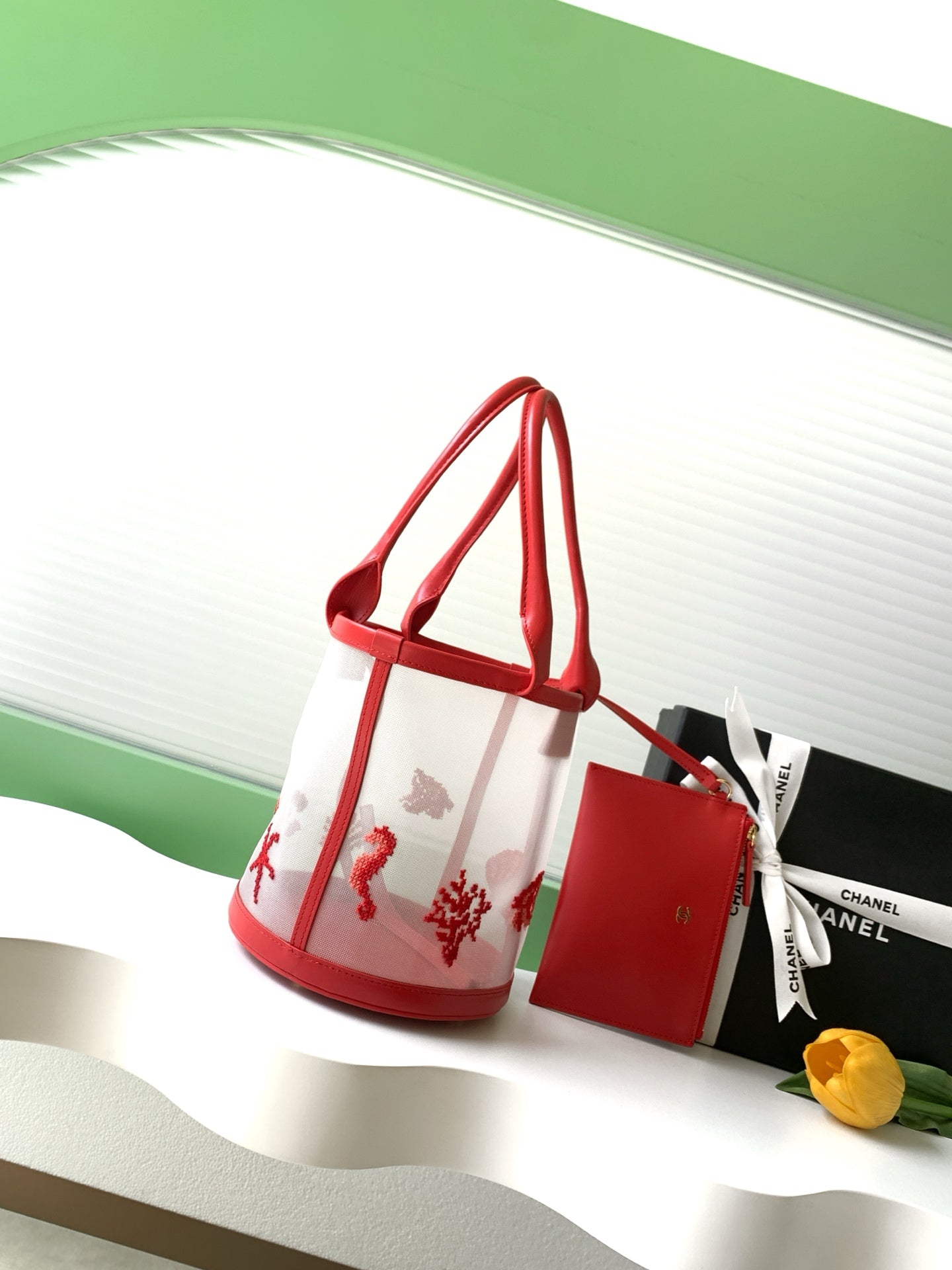 Chanel 26M Mesh Bucket Bag Red