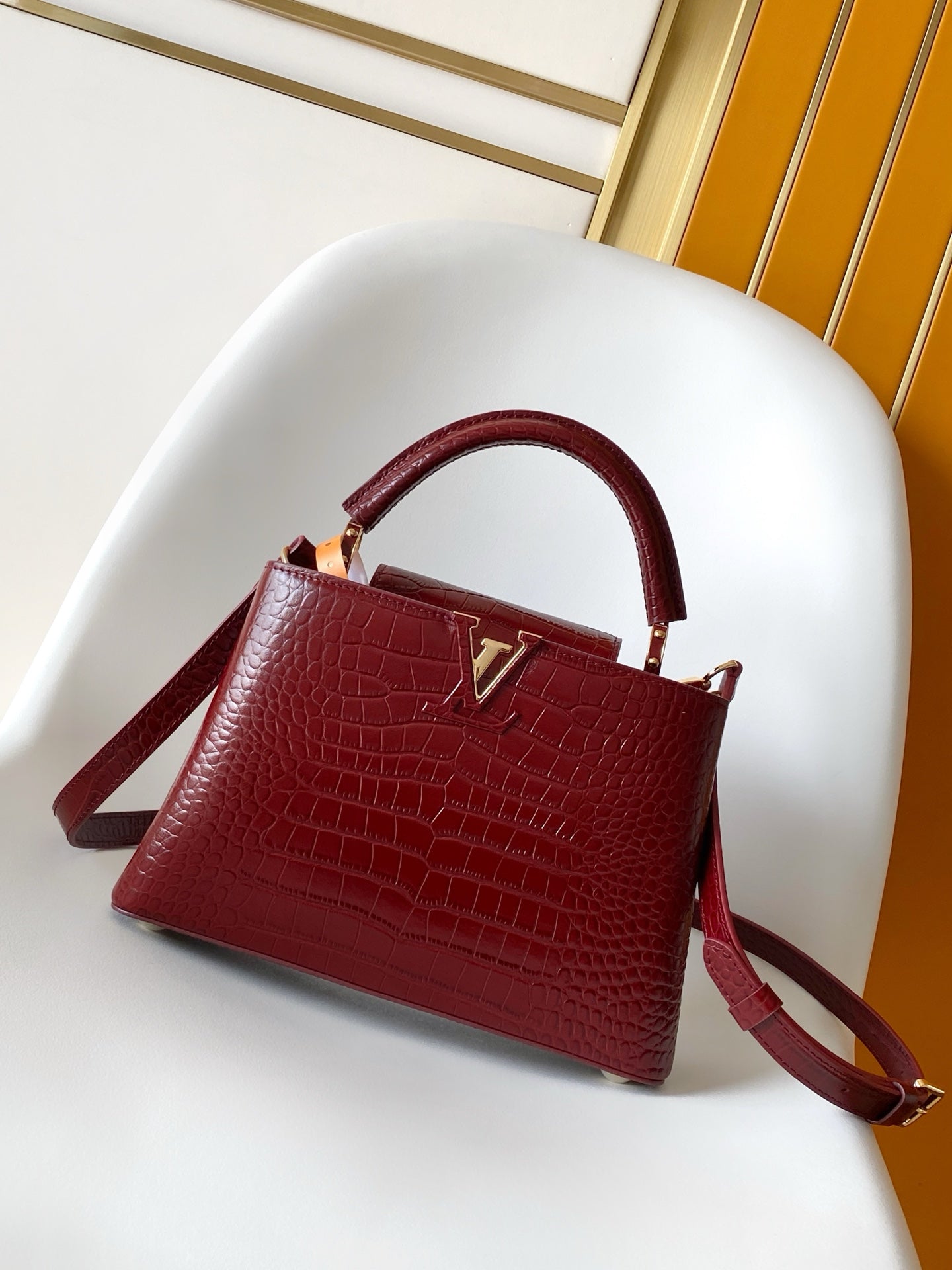 Louis Vuitton Capucines BB - Crocodile Embossed Leather Burgundy