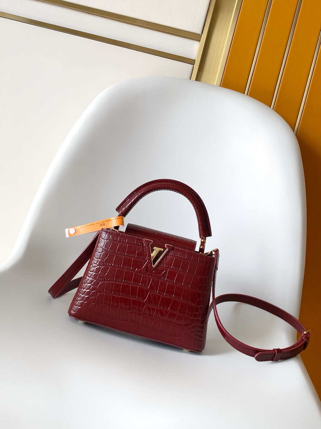 Louis Vuitton Capucines Mini - Crocodile Embossed Leather Burgundy