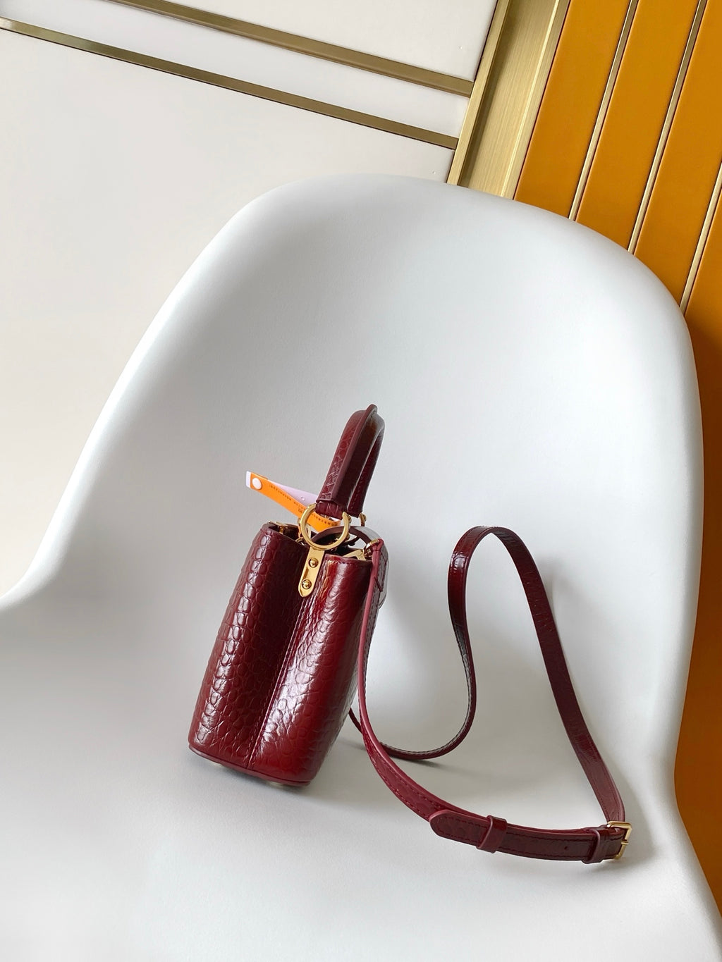 Louis Vuitton Capucines Mini - Crocodile Embossed Leather Burgundy