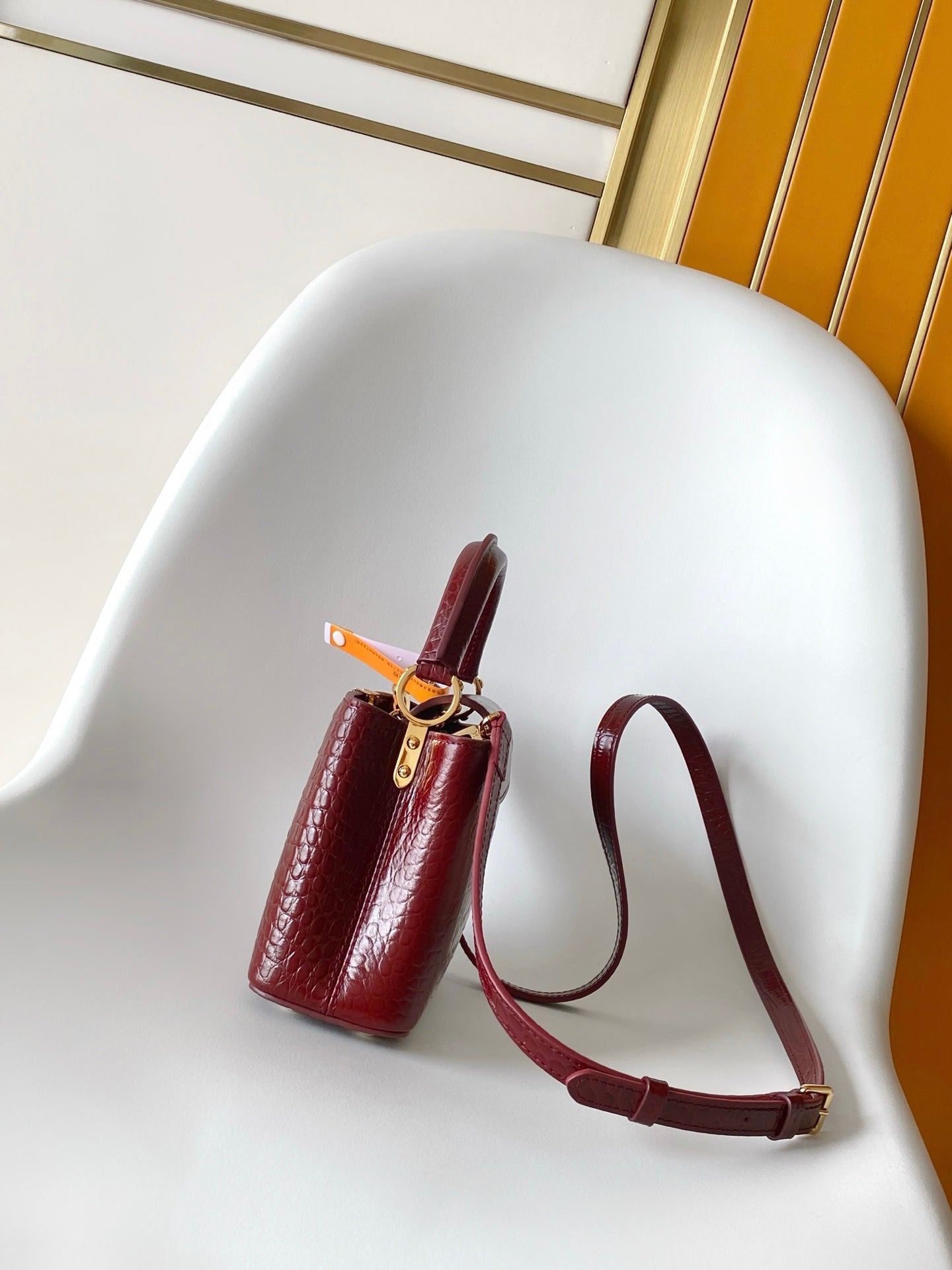 Louis Vuitton Capucines Mini - Crocodile Embossed Leather Burgundy