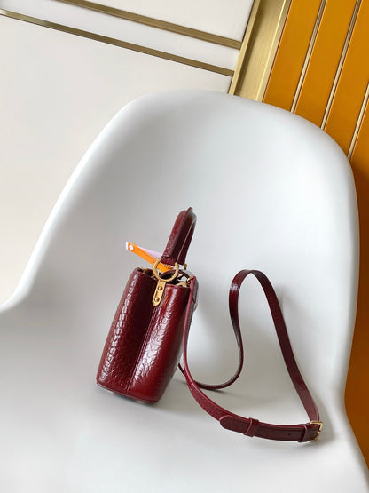 Louis Vuitton Capucines Mini - Crocodile Embossed Leather Burgundy