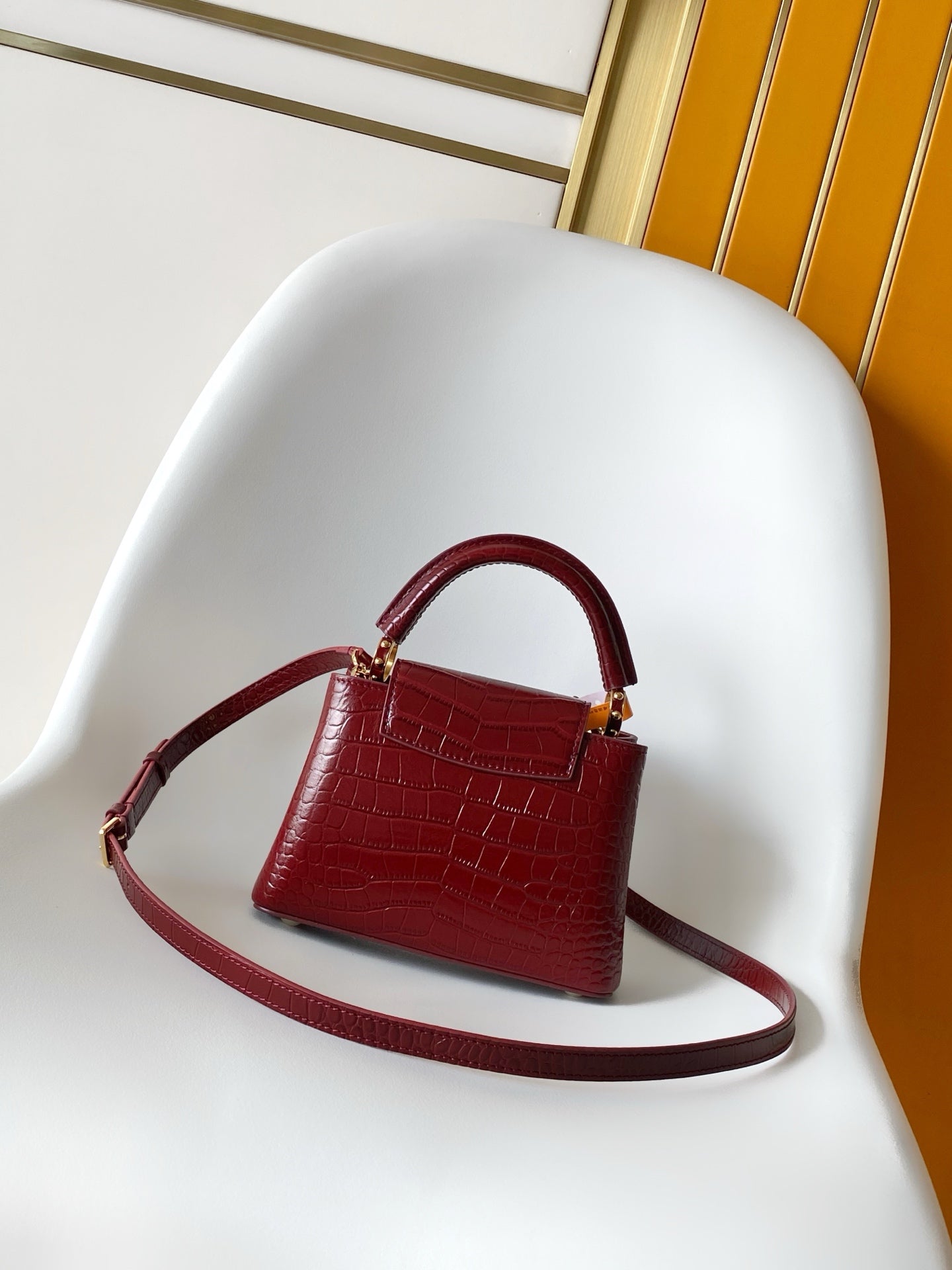 Louis Vuitton Capucines Mini - Crocodile Embossed Leather Burgundy