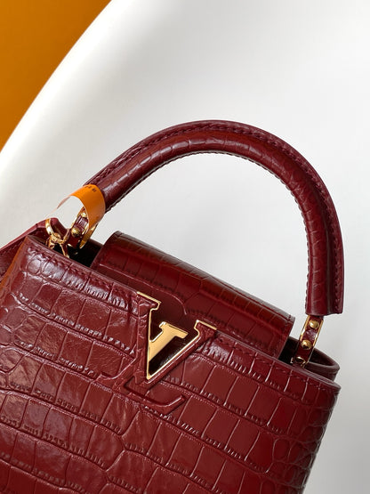 Louis Vuitton Capucines Mini - Crocodile Embossed Leather Burgundy