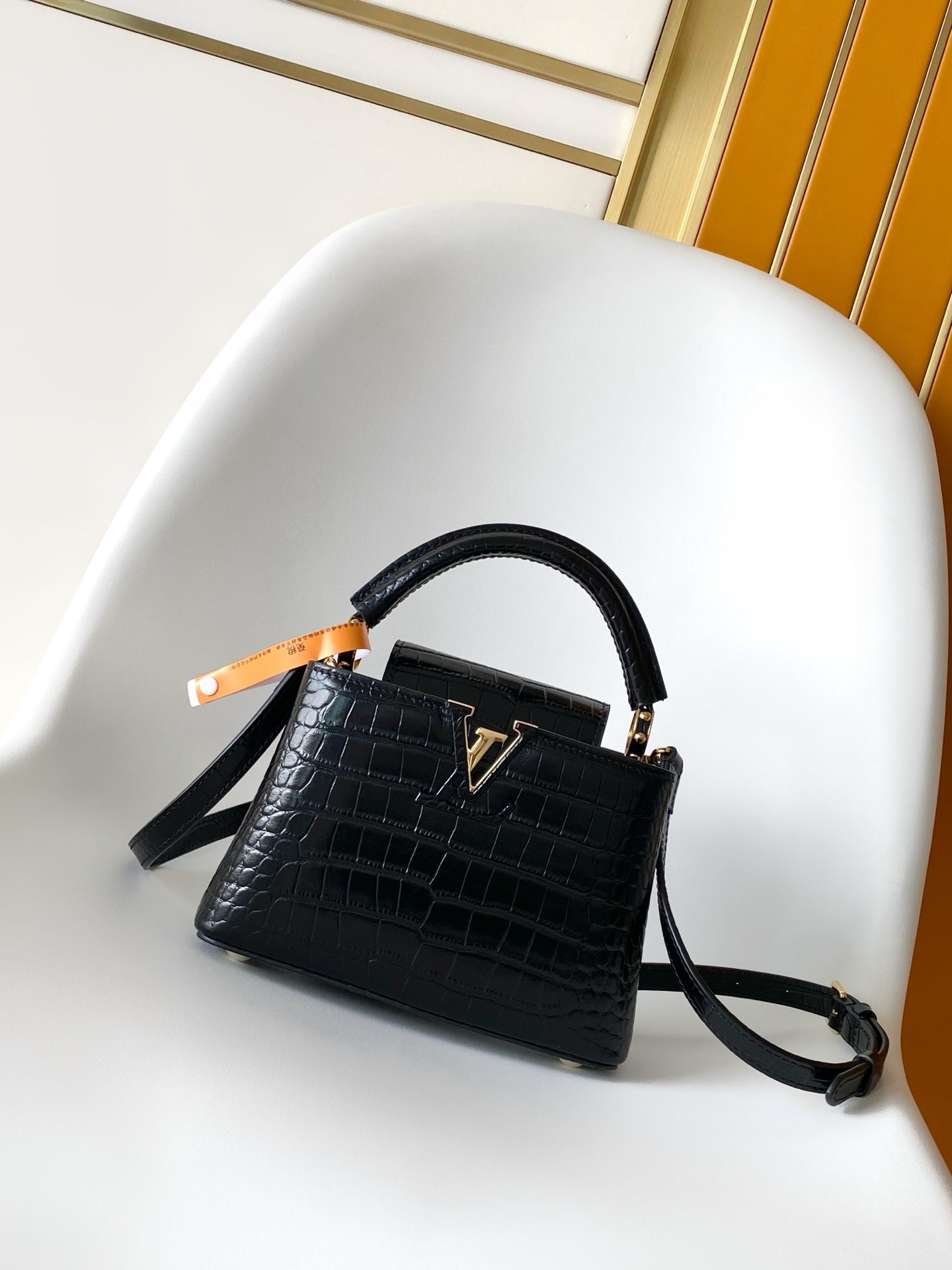 Louis Vuitton Capucines Mini - Crocodile Embossed Leather Black