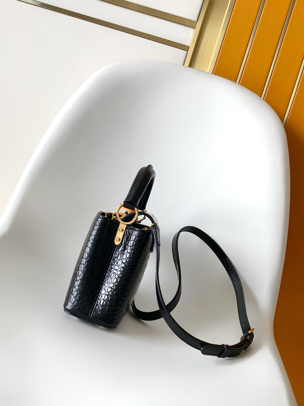 Louis Vuitton Capucines Mini - Crocodile Embossed Leather Black