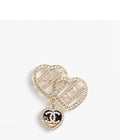 Chanel Crystal Interlocking Double Heart CHA-NEL Letter Pendant Brooch Pin