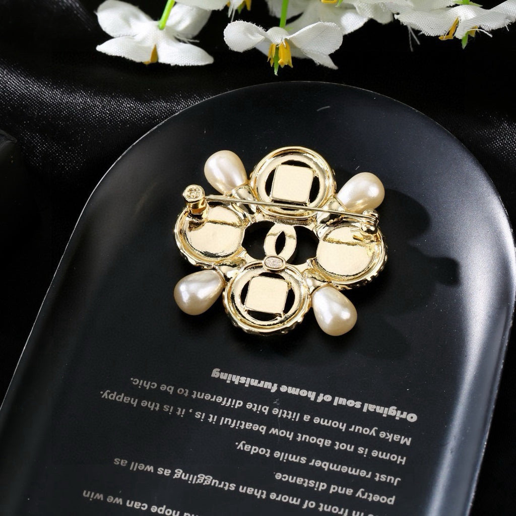 Chanel Baroque Vintage Gold Crystal Maltese Cross Pearl Brooch Pin
