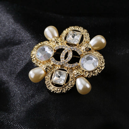 Chanel Baroque Vintage Gold Crystal Maltese Cross Pearl Brooch Pin