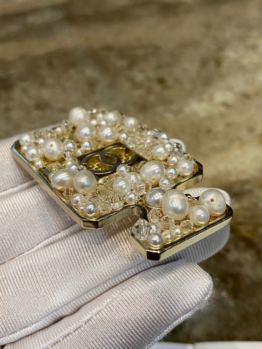 Chanel No.5 Perfume Bottle Pearl Crystal Openwork Brooch Pin
