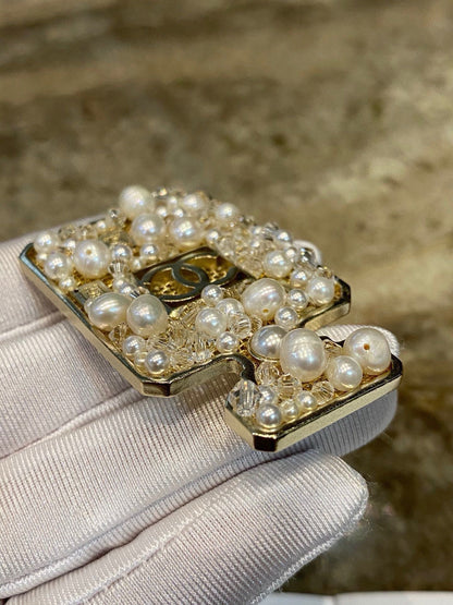 Chanel No.5 Perfume Bottle Pearl Crystal Openwork Brooch Pin