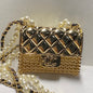 Chanel Mini Quilted Flap Bag Pendant Pearl Leather Chain Necklace