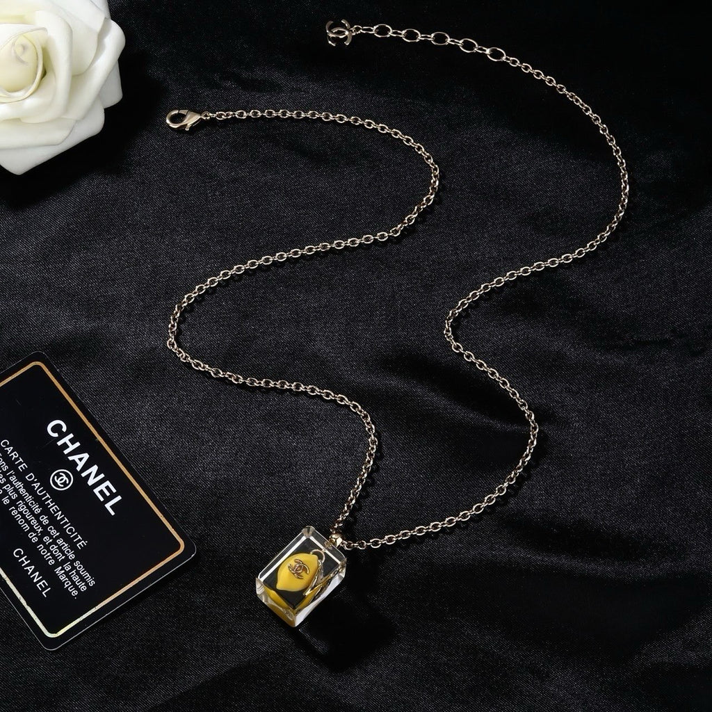 Chanel Clear Lucite Ice Cube Yellow Mini Bag Pendant Necklace