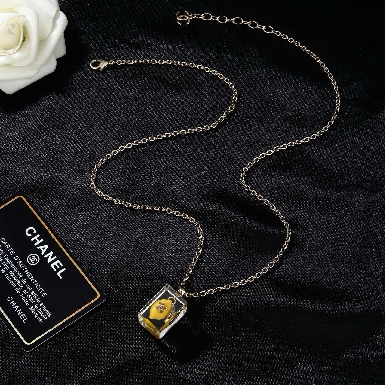 Chanel Clear Lucite Ice Cube Yellow Mini Bag Pendant Necklace