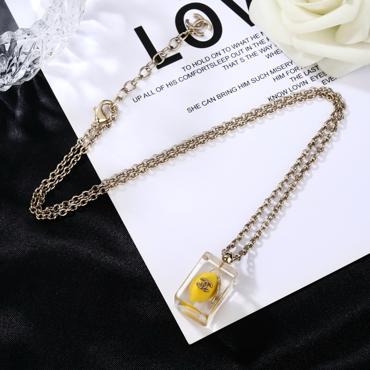 Chanel Clear Lucite Ice Cube Yellow Mini Bag Pendant Necklace