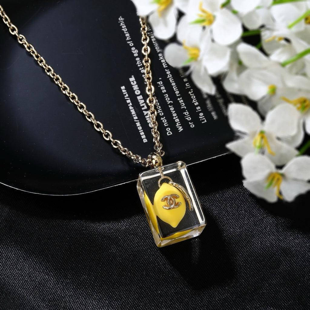Chanel Clear Lucite Ice Cube Yellow Mini Bag Pendant Necklace