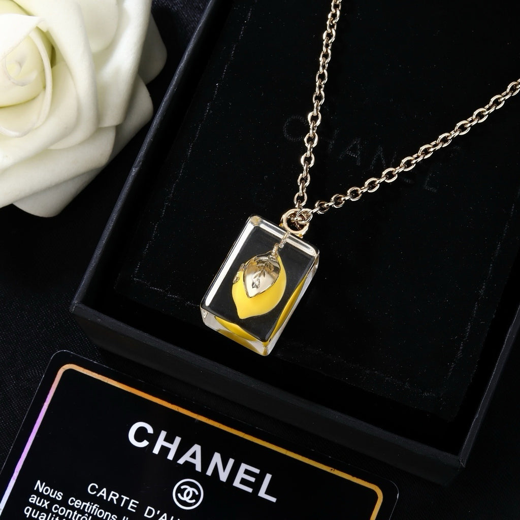 Chanel Clear Lucite Ice Cube Yellow Mini Bag Pendant Necklace